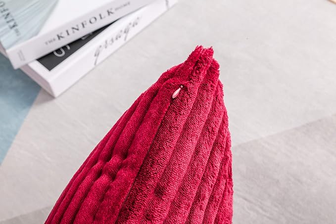 TangDepot Velvet Big Corduroy Pillow Covers 26x26 Deep Red 2-Pack | Soft wide-stripe corduroy pillow cover, hidden zipper, machine washable, easy refresh, for bedroom living room indoor outdoor