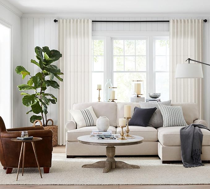Jowels Sand Beige Linen Curtains 84 Inch Long 2 Panels for Living Room | Light Filtering Semi Sheer Curtain, Back Tab Pocket Pleated Look, Boho Farmhouse Textured Privacy Drapes for Bedroom Window