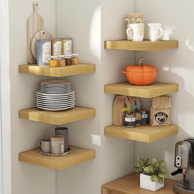 12 Inch Floating Shelves for Wall with Invisible Brackets Set of 3, 12"D Engineered Wood Wall Shelves with Wood Grain for Living Room, Bedroom, Bathroom, Kitchen Decor and Storage, Oak Finish