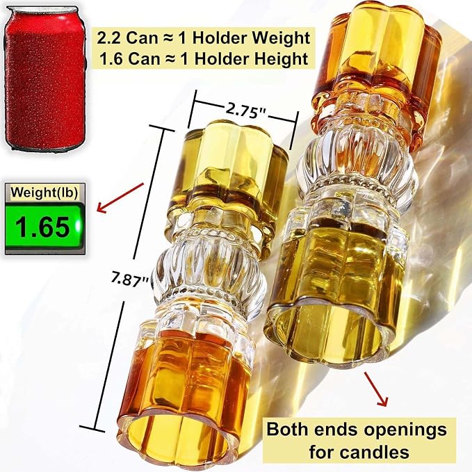 VOHO Amber Votive Candle Holders for Fall Decor, Set of 2 Vintage Tealight Candle Holder for Coffee Table Mantle, Tall Votive Holder Jazzy Glass Mix for Centerpiece(7.87x2.75 in W/H, Shades of Amber)
