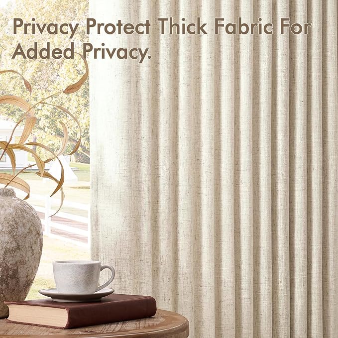 MIULEE Pinch Pleated Thick Linen Curtains 102 Inches Long 2 Panels for Living Room Bedroom, Linen Textured Drapes Pleat Back Tab Memory Trained Light Filtering Boho Birch Window Curtains with Hooks