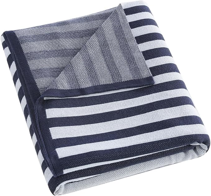BOV Knit Light Blanket for Summer - 100% Viscose Super Soft Breathable Comfy Decorative Throw Blanket for Chair Couch Sofa Bed, Perfect Self Care Gifts for Women & Men, Onyx & Silver Stripe 50"x60"
