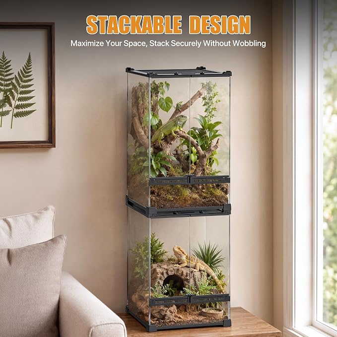 11 Gallon Fully Assembled Glass Reptile Enclosure,12"x 12" x 18" | Front Opening Tall Reptile Terrarium Tank for Crested Geckos, Tree Frogs & Other Arboreal Reptiles and Amphibians