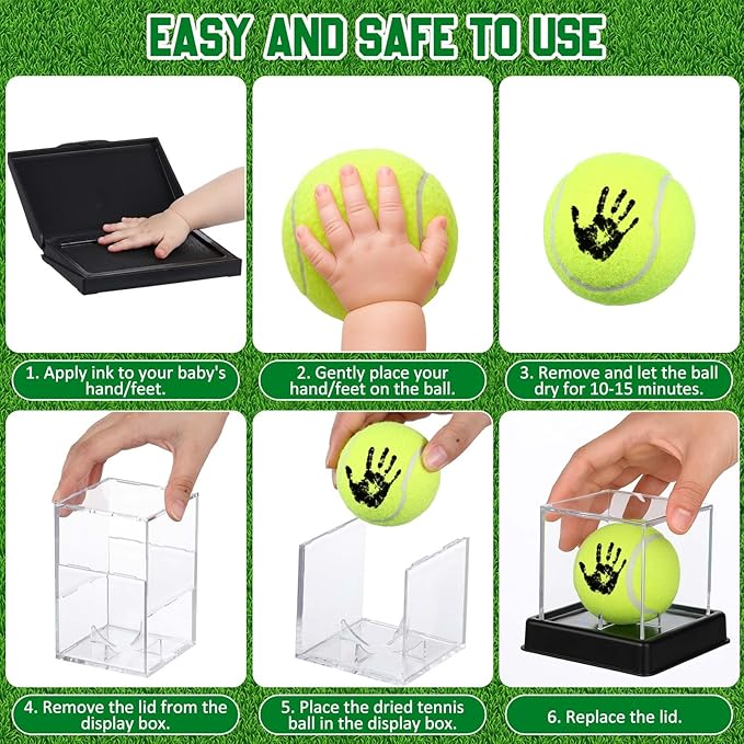 Soulchen Baby Tennis Ball Hand and Footprints Kit with Ink Pad - Newborn Footprint Keepsake for Baby Shower Favors, New Dad Gifts, Rookie of The Year First Birthday Present