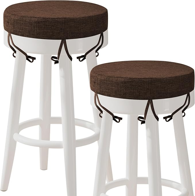 AddGrace Round Bar Stool Cushions with Ties Set of 2 Non Slip Seat Cushions 12x12 Inch Washable Chair Pads Removable Washable Cover Coffee