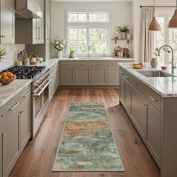 BEIMO 2x3 Rugs for Entryway Entrance Kitchen Bathroom, Machine Washable Rug Modern Abstract Soft Area Rug, Low Pile Indoor Floor Carpet with Non Slip Backing, Dusty Sage Green