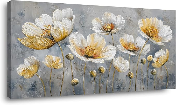 Ggaafet Bright Yellow Flowers Wall Art for Living Room Canvas Oil Painting Prints Beautiful Floral Blooming Art Deco Pretty Artwork Office Bedroom Family Dining Room Decor Large