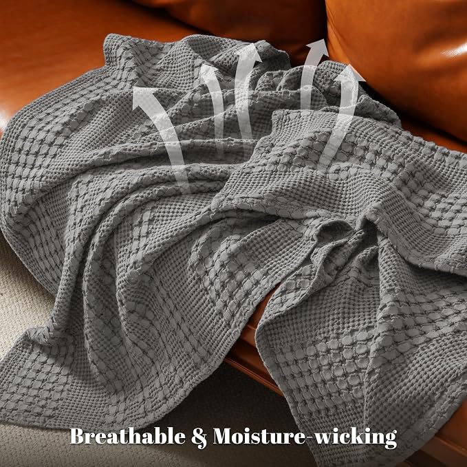PHF 100% Cotton Waffle Blanket King Size for Bed, Lightweight Breathable and Soft for Summer, Luxury Aesthetic Waffle Weave Blanket for Home Decor & Gifts for Women, 108"x90", Dark Grey