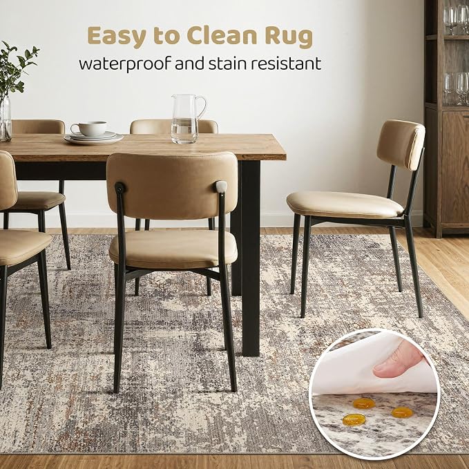 5x8 Area Rugs Living Room: Washable Large Abstract Neutral Modern Soft Rug Stain Resistant Indoor Floor Non-Slip Accent Carpet for Bedroom Nursery Playroom Dining Room Office Home- Sand Brown Black