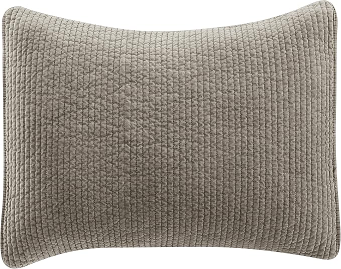 HiEnd Accents Stonewashed Velvet Quilted Pillow Sham, 21x34 inch, Taupe Solid Color, Classic Traditional Rustic Style Luxury Bedding