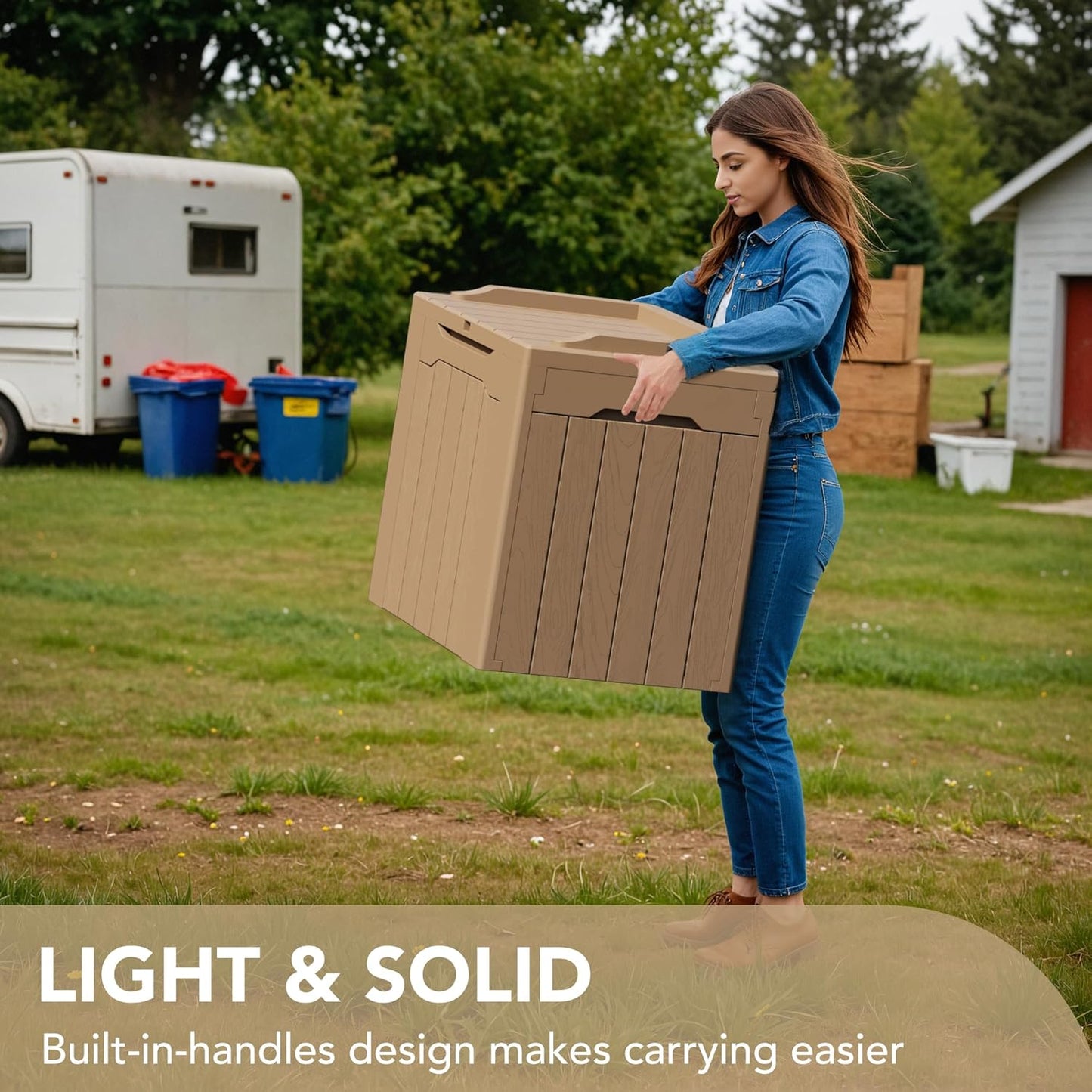 Devoko 30 Gallon Resin Deck Box Outdoor Indoor Waterproof Storage Box for Patio Furniture Pool Accessories Storage for Cushion Garden Tools (30 Gallon, Light Brown)