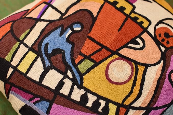 Modern Musical Accent Pillows by Alfred Gockel Decorative Pillowcase for Couch Stroking Keys Abstract Chair Cushion Bed Throw Cushions Hand Embroidered Wool | Size -18x18
