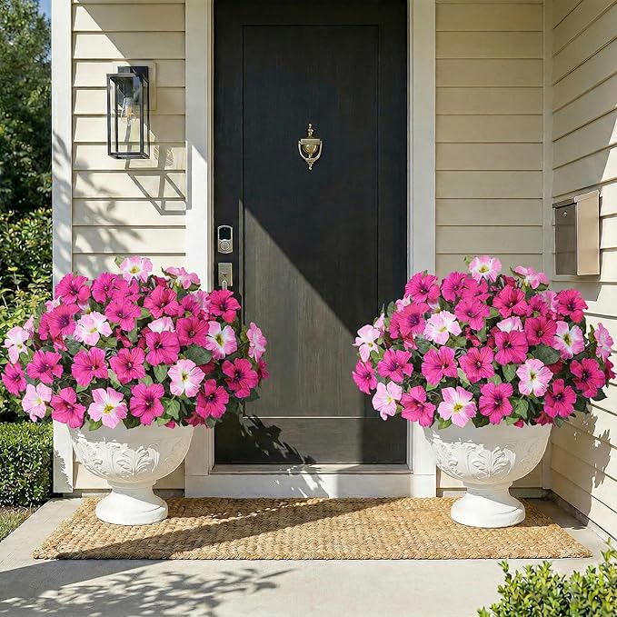 HyeFlora Artificial Flowers for Outdoors 4PCS Faux Petunias Silk Fake Flowers for Outside Planter UV Resistant Realistic Home Garden Porch Decor (Pink)