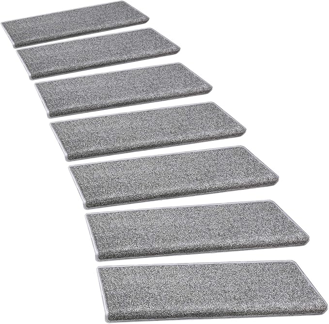 PURE ERA Bullnose Carpet Stair Treads Set Tape Free Non-Slip Indoor Stair Protectors Pet Friendly Rugs Covers Soft Skid Resistant Washable Reusable 9.5" x 30"(7 Pieces,Gray)