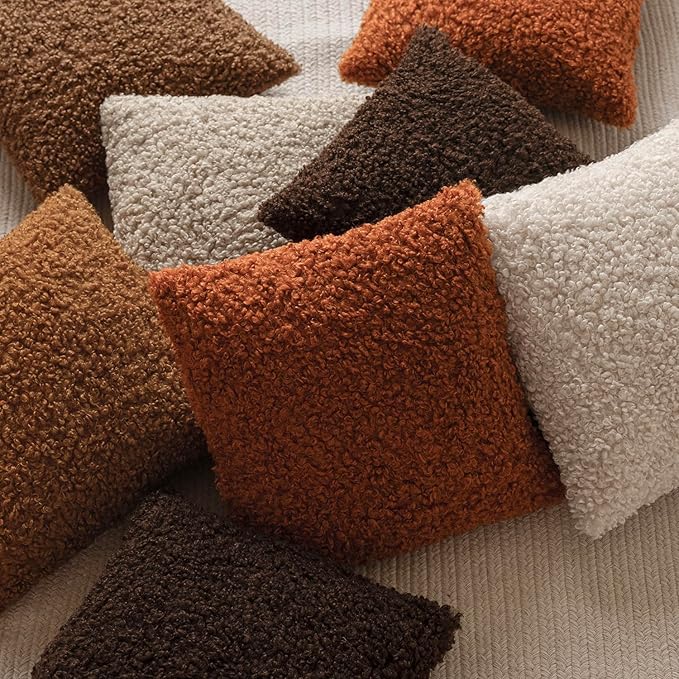 Foindtower 2 Pieces 18x18 Inch Burnt Orange, Faux Fur Throw Pillow Cover Accent Sherpa Furry Pillow Cover Fuzzy Soft Pillowcases Cozy Sheepskin Decorative Fleece Cushion Case for Bed Couch Living Room