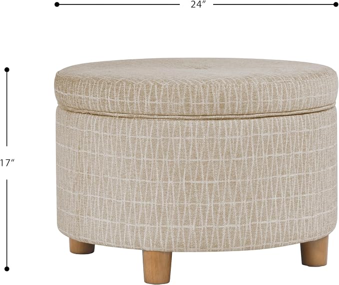 HomePop 24" Large Round Storage Ottoman - Tan Geometric Pattern