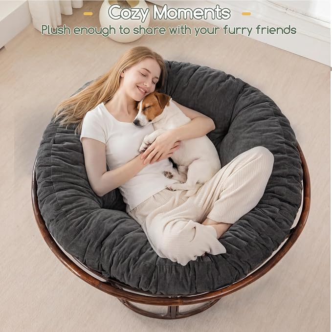 HIGOGOGO Papasan Chair Cushion with Chenille Cover (Without Chair), Soft Supportive Cushion, Dark Grey, 48 x 48 Inch