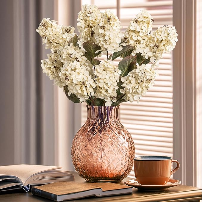 Ttranewsoo Hydrangea Artificial Flowers,Fall Hydrangeas Artificial Flowers, Fake Fall Dried Hydrangea Decoration,Faux Silk Flower with Stems Winter Decor Without Vase（Cream White 8PCS