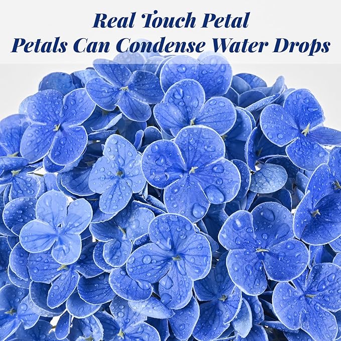 MARTINE MALL 3Pcs 21in Hydrangea Artificial Flowers, Latex Real Touch Hydrangeas Lifelike Large Hydrangea Flowers for Home Decor Party Arrangements Wedding Bouquets Centerpieces (Dark Blue)