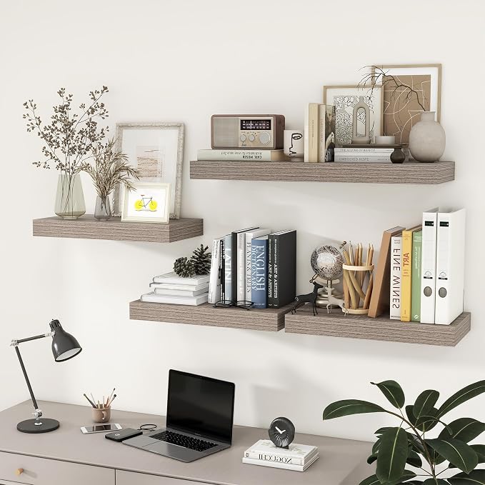 FLYJOE Deep Floating Shelves, 36 Inch Grey Shelves Set of 2 | 12 Inch Deep Shelves for Wall, 36'' x 12'' Rustic Grey Wood Shelves for Bathroom Living Room Laundry Room Kitchen