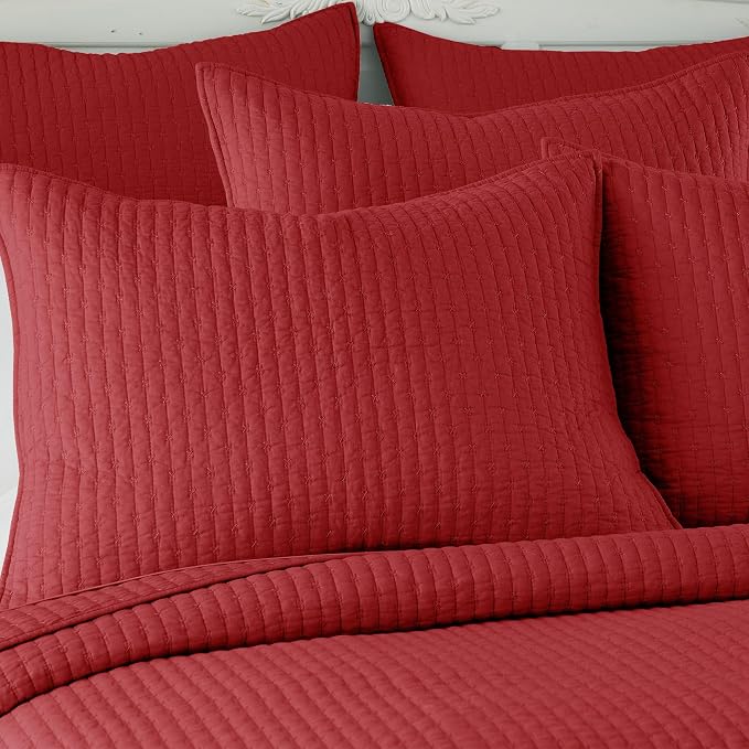 Levtex Home Cross Stitch Reversible Twin XL/Twin Quilt Set (68x86in) with 1 Pillow Sham (26x20in) - Stitch Texture - Chile Red - Cotton Twin/Twin Size Quilt Bedding Set - Lightweight Soft Pre-Washed