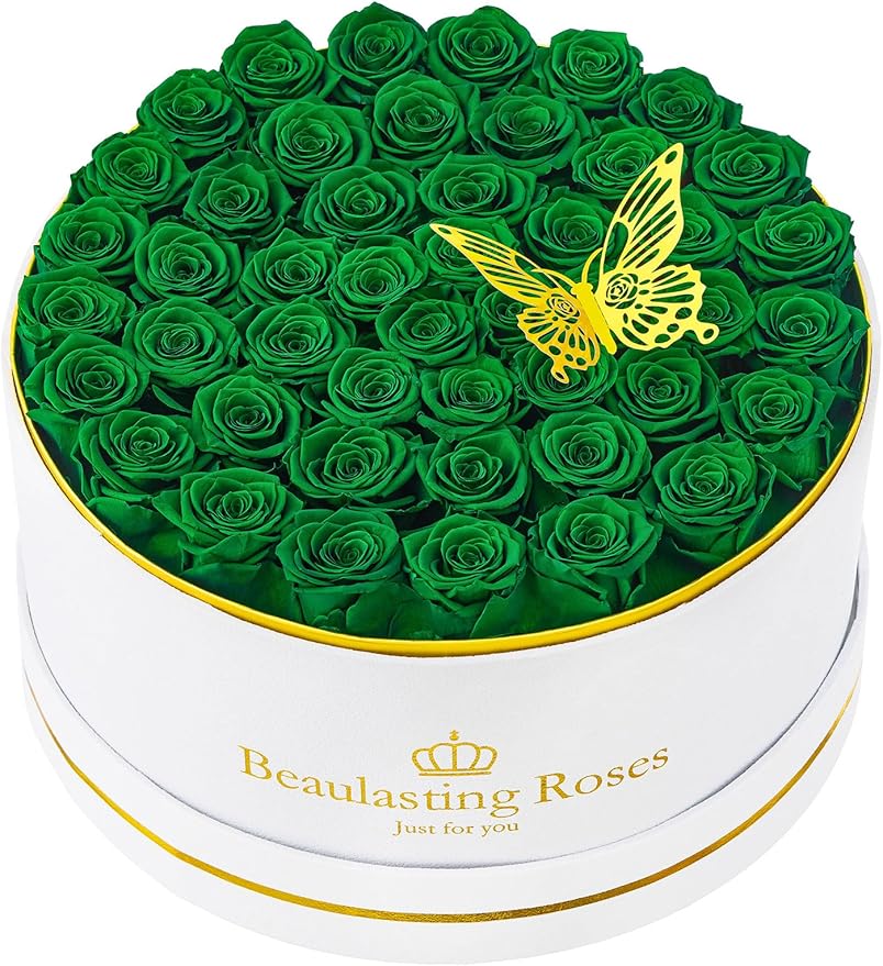 47 Preserved Roses Forever Flowers Real Roses in a Box Mother's Day Birthday Flowers for Her Mom Women Wife Valentine's Day, Green Roses