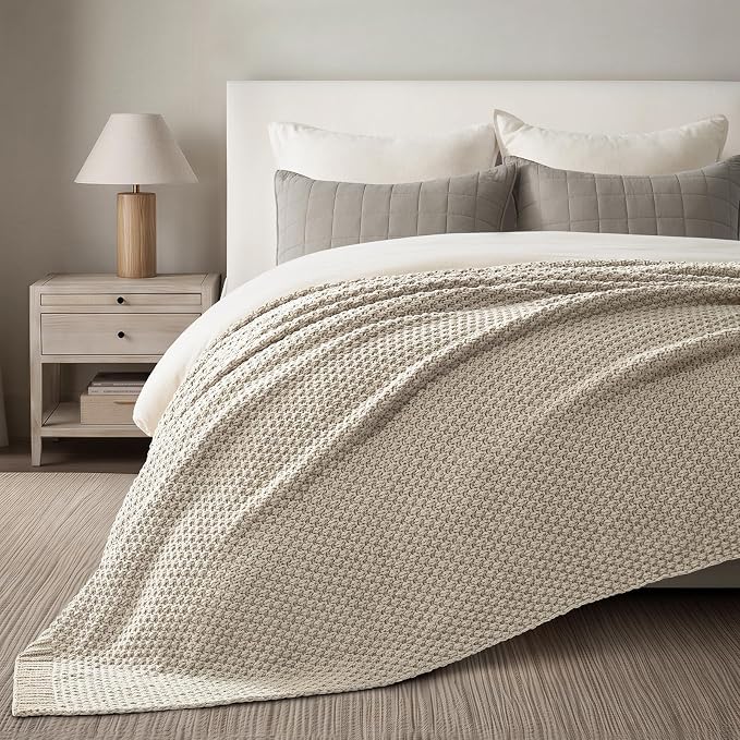 EVERGRACEHOME Chunky Chenille Knit Throw Blanket for Couch, Soft Luxurious Oversized Queen Moss Stitch Blanket for Bed, Cozy Farmhouse Knitted Throw for Sofa, Warm Gray, 90" x 90"