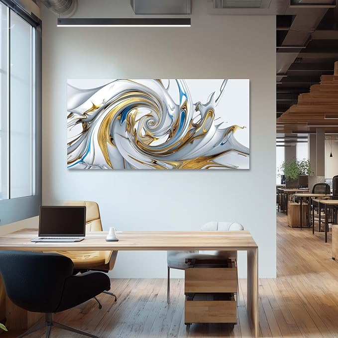 Ggaafet Gold Abstract Wall Art for Living Room Canvas Painting Prints Beautiful Liquid Vortex Art Deco Modern Artwork Office Bedroom Family Room Decor Large