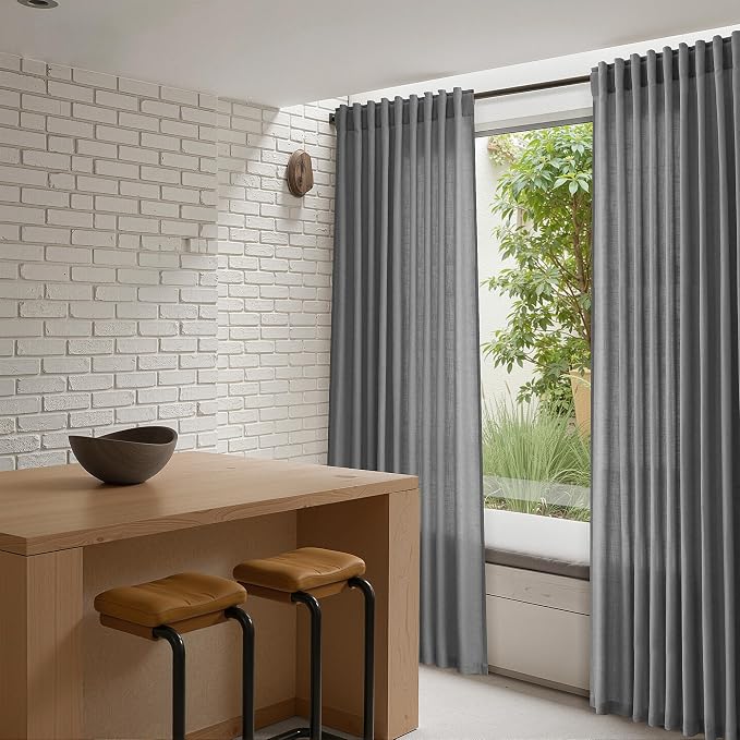 Nanspring Blazer Grey Linen Curtains Extra Long 120 Inches Long for Living Room 2 Panel Set Back Tab Boho Farmhouse Semi Sheer Curtain Drapes for Dining Room Large Window 10 FT Tall W50 x L120
