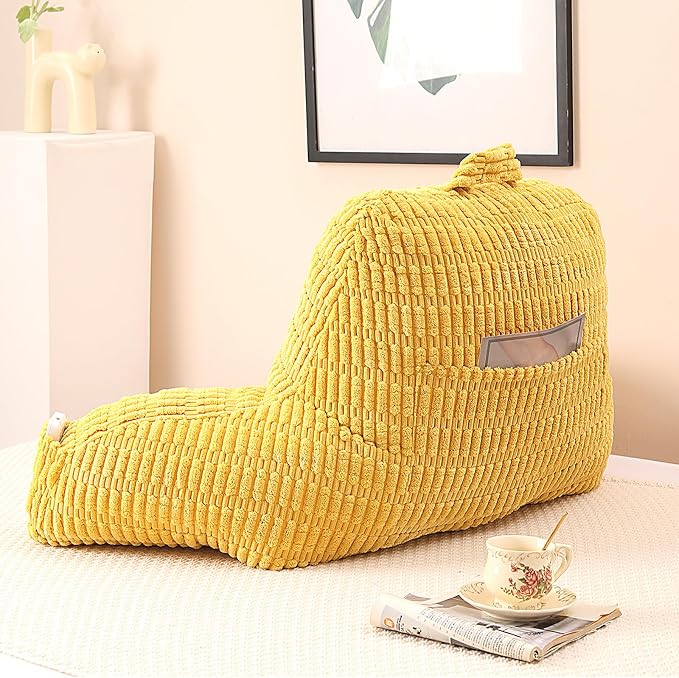 Large Reading Pillow for Sitting Up with Arms,Yellow Corduroy | Back Pillow for Adults Backrest,19" Sitting Pillow Supports Reading,Gaming & Relaxing in Bed,Couch,Floor Corners