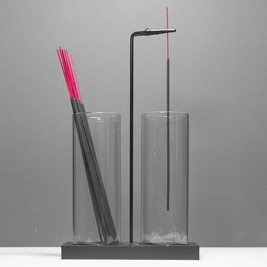 2 in 1 Incense Holder for Sticks Incense Burner Holder with Storage,Glass Upside Down Incense Holder for Sticks with Glass Ash Catcher for Meditation Yoga Spa Room Home Decor[2 Long Black]