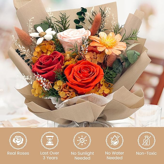 QOEAZY Flowers for Delivery, Preserved Flowers Bouquet with Gift Box, Rose Gifts for Women Mom Grandma