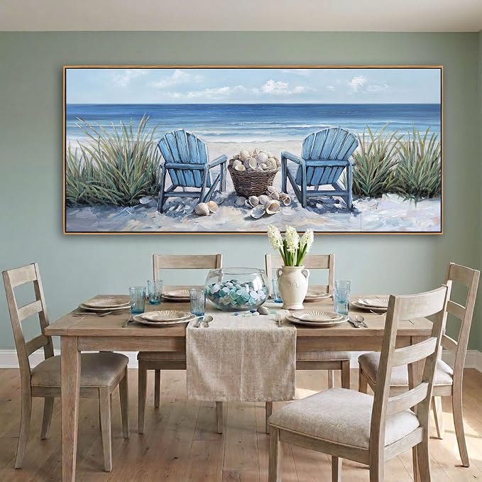 HGUAOA Coastal Wall Art - Large Landscape Wall Pictures for Living Room, Bedroom Pictures, Ocean Beach Artwork, Blue Above Bed Decor, Coastal Landscape Wall Art,Framed Beach Pinting