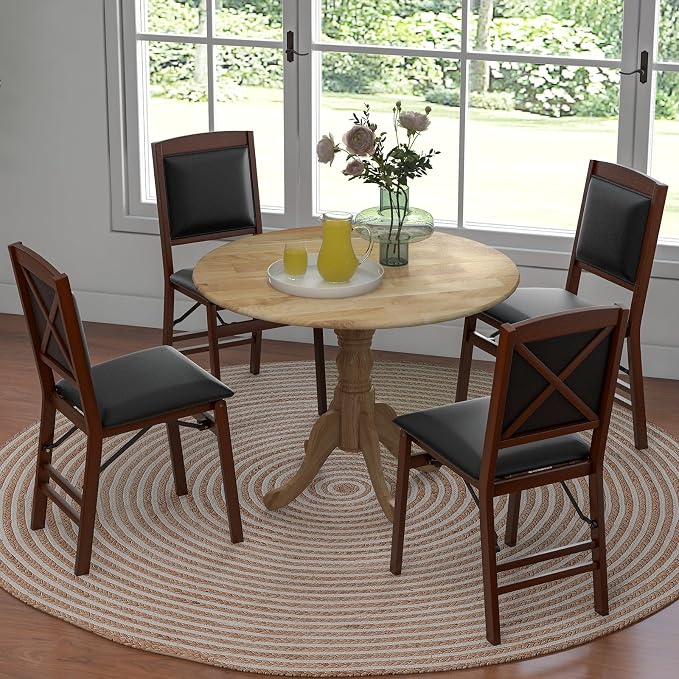 Giantex Round Dining Table, 39" D X 29" H, Rubber Wood Pedestal Table W/Round Tabletop & Curved Trestle Legs, 4-Person Dinner Table for Kitchen, Dining Room, Restaurant (Natural)