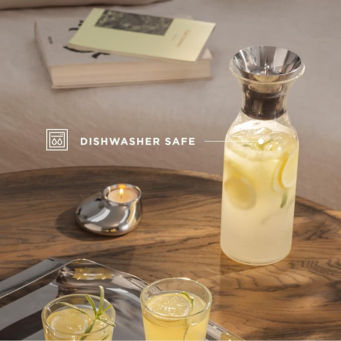 EVA SOLO | Fridge Carafe 1.0L | For Hot & Cold Drinks | 100% drip-free | Dishwasher-safe Borosilicate Glass | Stainless steel & Silicone Pouring Lip | Fits Most Refrigerator Doors | Danish Design