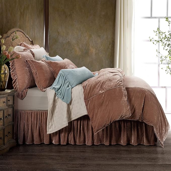 HiEnd Accents Stella Faux Silk Velvet 3 Piece Duvet Cover Set with 2 Pillow Shams, King, Dusty Rose, Romantic Western Modern Traditional Luxury Bedding, 1 Comforter Cover and 2 Pillow Cases