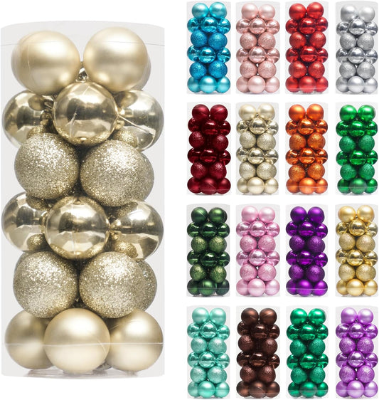 XmasExp 24ct Mini Christmas Ball Ornaments Shatterproof Christmas Ornaments Set Decorations for Xmas Tree Balls 30mm/1.18" (Champagne Gold)