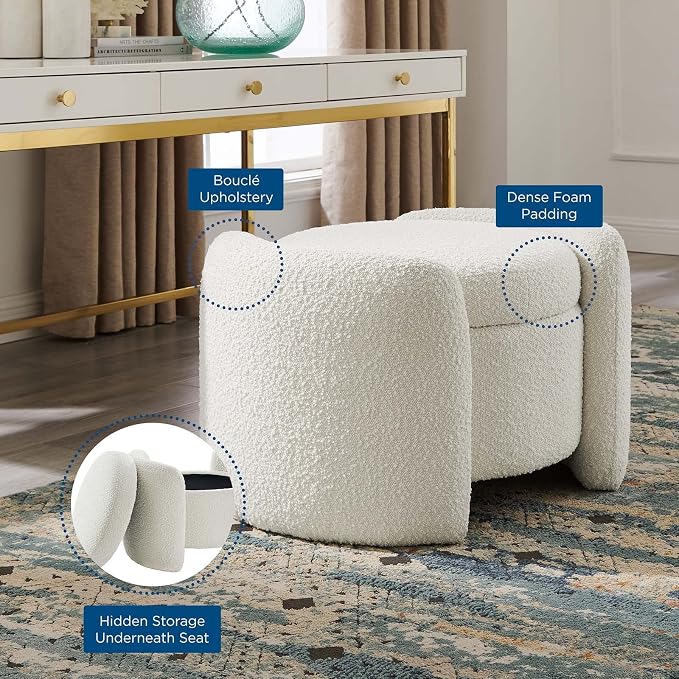 Modern Boucle Upholstered Ottoman Storage Makeup Vanity Stool,Nebula Upholstered Teddy Fabric with Lid Storage Sofa Chair,Round Armless Deluxe Pouf Ottoman for Living Room,Hotel,Bedroom Leisure Chair