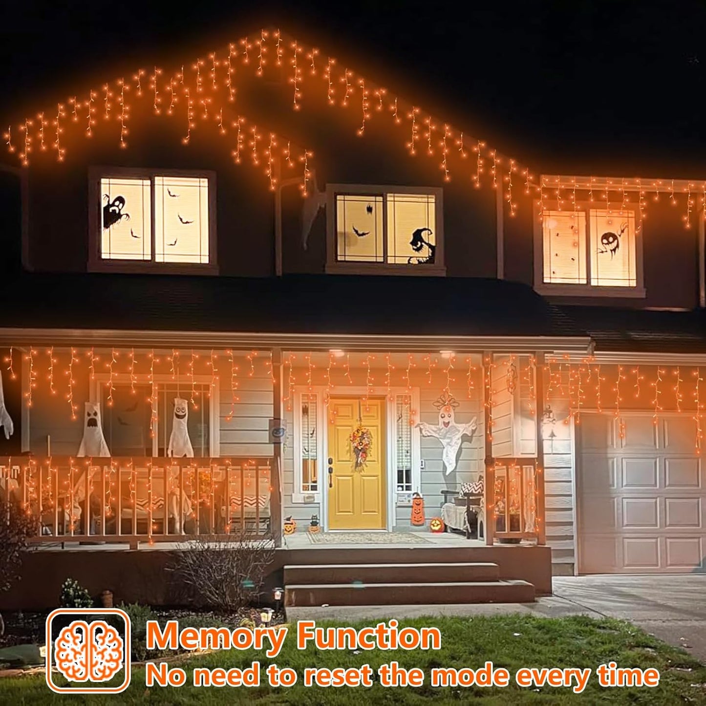 YEGUO 33ft 400 LED Orange Halloween Lights, Connetable Icicle Light Outdoor Waterproof, 8 Modes Christmas Lights Indoor Plug in for Thanksgiving House Patio Fall