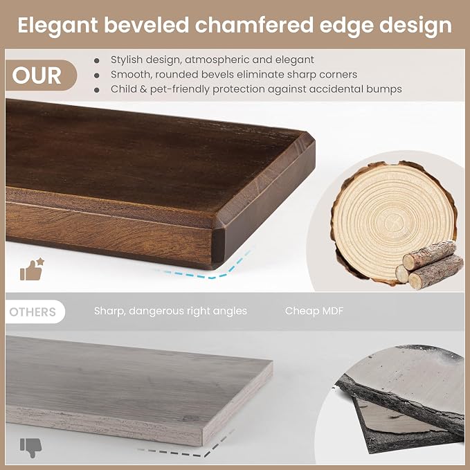 Axeman 36Inch Natural Wood Floating Shelves for Wall|Rustic Wooden Shelves for Bedroom Kitchen Bathroom|Storage Shelf with Invisible Bracket for Wall Mounted|Set of 1|Walnut Color