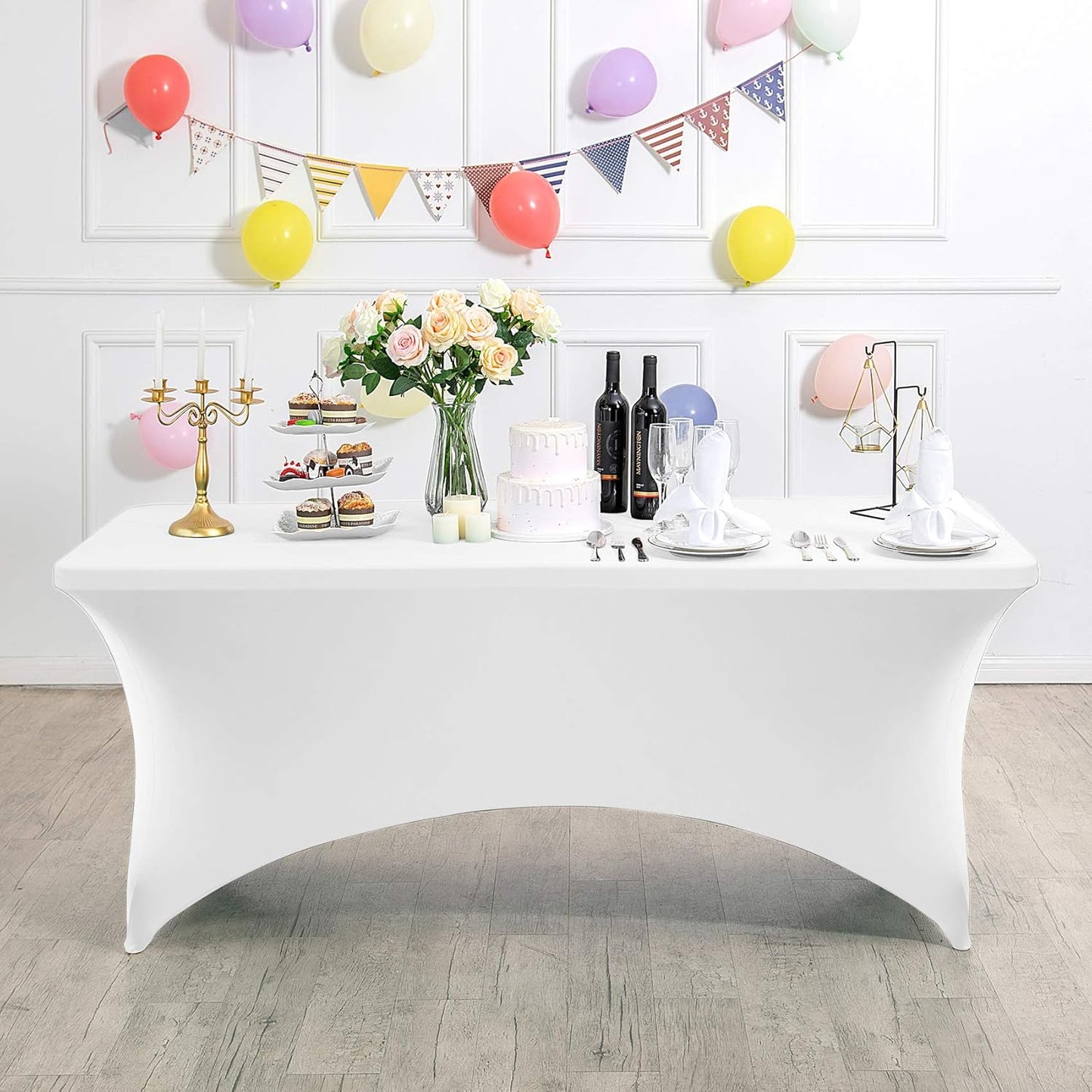 Spandex Table Cover for 6Ft or 4fT or 8ft Table Universal Fitted Stretch Tablecloth for Party, Banquet, Wedding and Events-White