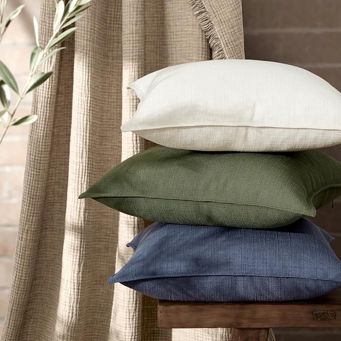MIULEE Pack of 2 Thick Textured Couch Throw Pillow Covers, Natural Beige Decorative Pillow Covers 18x18, Neutral Linen Cushion Cases for Sofa Bed Living Room Modern Farmhouse Home Decor, No Filling