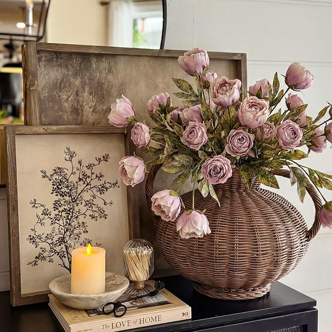Thiccywoov 8 Pcs Artificial Peonies Stems Flowers Vintage Faux Peonies Stems Real Look Fake Peony Branches for Vase Filler DIY Bouquet Weeding Registry Centerpieces Bridal Shower Gifts Home Decor
