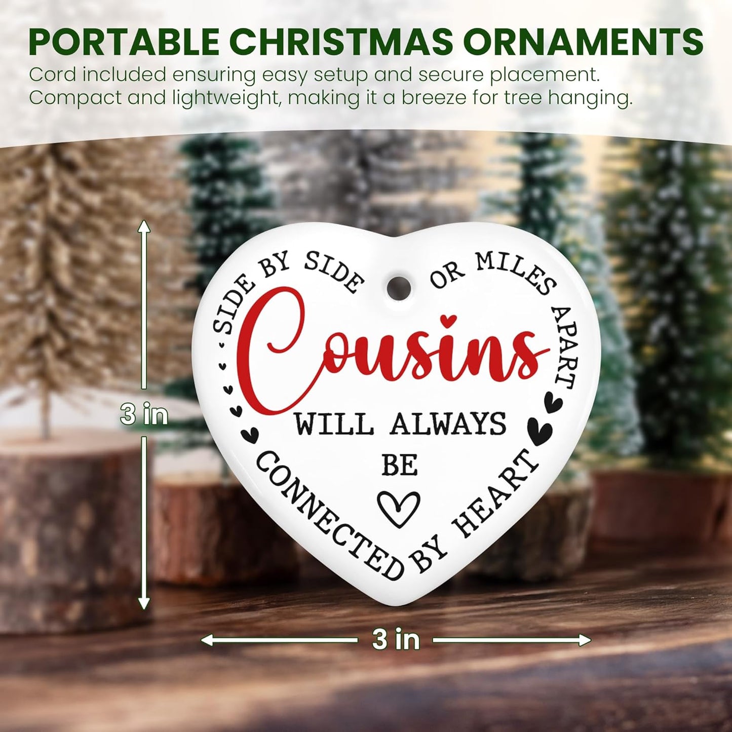 OASSIE Best Cousin Gifts for Women Men - Ceramic Christmas Ornaments 2025 for Tree Decorations - Birthday Long Distance Cousins Gifts for Cousins Female, Cousin Gift Ideas for Christmas Decorations
