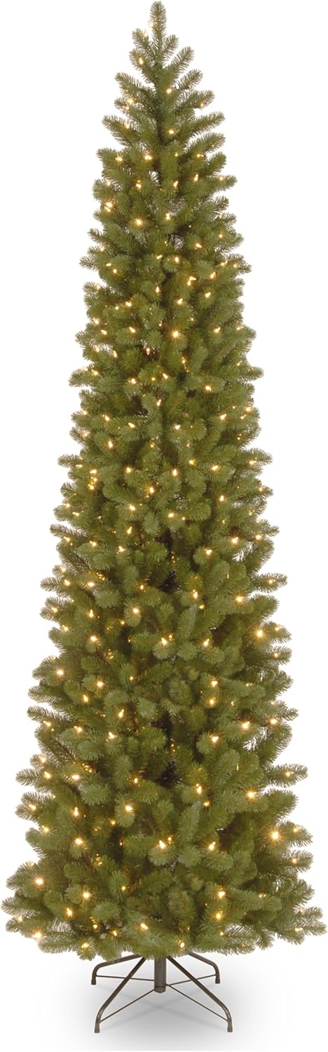 National Tree Company 'Feel Real' Pre-lit Artificial Christmas Tree | Includes Pre-strung White Lights| Downswept Douglas Fir Pencil Slim - 9 ft