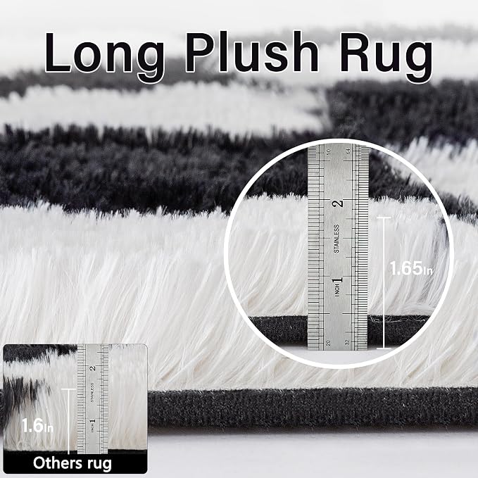 PureCozy Checkered Rug 6x9 for Living Room, Black and White Modern Shag Rugs Super Soft Washable Indoor Office Fuzzy Carpet Non-Slip Fluffy Rugs for Bedroom Home Aesthetic Decor