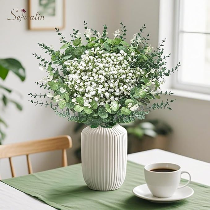 Serwalin 300 Pcs Mixed Artificial Eucalyptus Stems，Babys Breath Artificial Flowers Bulk with Artificial Fake Greenery Stems for Wedding DIY Bouquets Floral Arrangement Home Decor