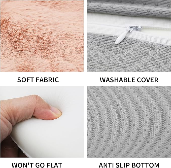 Lifup Square Chair Pads Memory Foam Seat Cushion Soft Cozy Plush Non Slip Thick Pad with Ties and Removable Cover for Dining Room, Office Pink 14 x 14 Inch