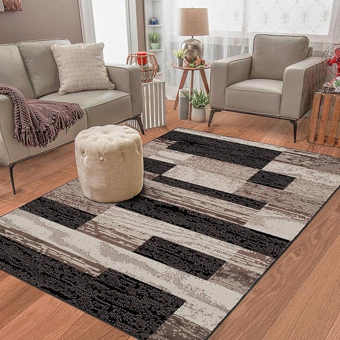 Superior Rockwood 3 Piece Indoor Area Rug Set, Jute Backing, Modern Color Block Decor, Hallway, Entry, Office, Kitchen, Bedroom, Living Room Floors, Plush Rugs, 2' x 11', 5' x 8', 8' x 10', Chocolate