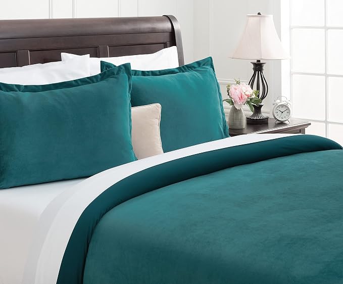 Chanasya Premium Velour Velvet Duvet Cover Set - Duvet Cover (68” x 90”) & 1 Pillow Sham (20” x 26”) - 2-Piece Set - Deep Teal, Twin Size